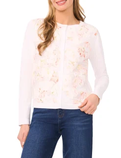 Floral Overlay Crew Neck Cardigan