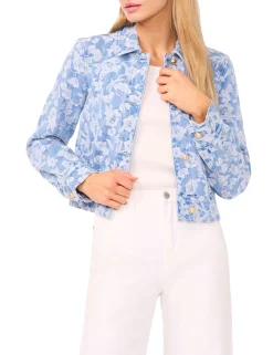 Floral Print Cropped Denim Jacket