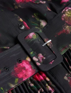 Floral Print Pleated Maxi Shirt Dress