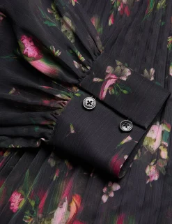 Floral Print Pleated Maxi Shirt Dress