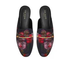 Floral Print Textured Mule Loafers