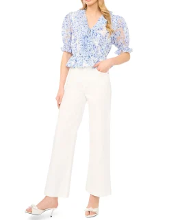 Floral Ruffled V-Neck Cropped Blouse