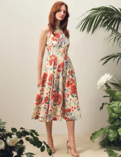 Floral Sleeveless Collared Midi Dress