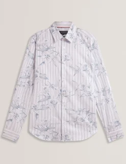 Floral Stripe Cotton Long Sleeve Shirt