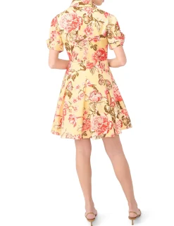 Floral Twist Sleeve Mini Shirt Dress