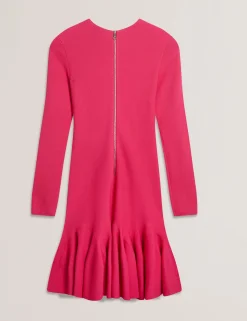 Flounce Hem Long Sleeve Knitted Mini Dress