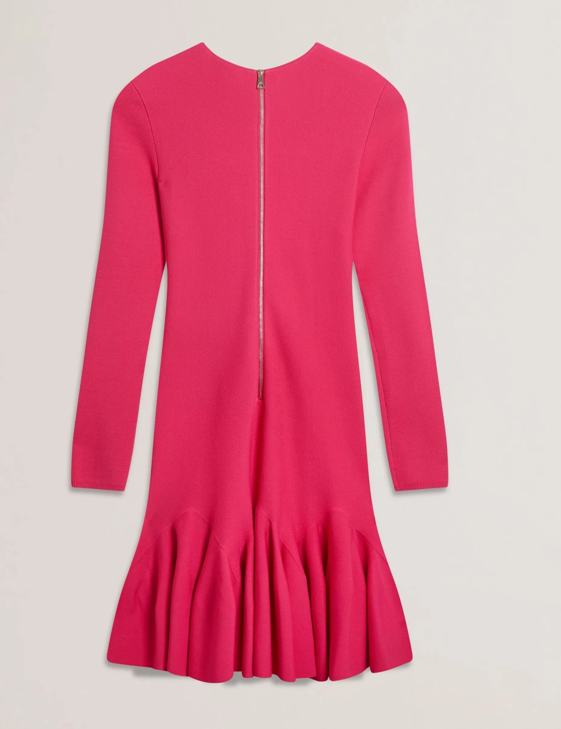 Flounce Hem Long Sleeve Knitted Mini Dress