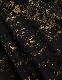 Foil Print Long Sleeve Mesh Midi Dress