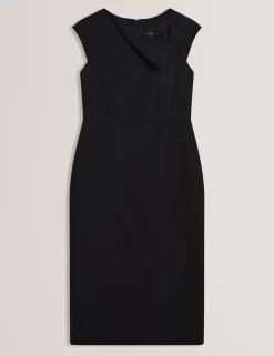 Folded Neckline Pencil Midi Dress
