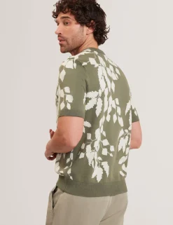 Foliage Print Cotton Fine Knit T-Shirt