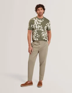 Foliage Print Cotton Fine Knit T-Shirt