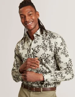 Foliage Print Cotton Long Sleeve Shirt
