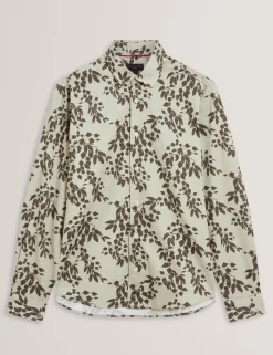 Foliage Print Cotton Long Sleeve Shirt