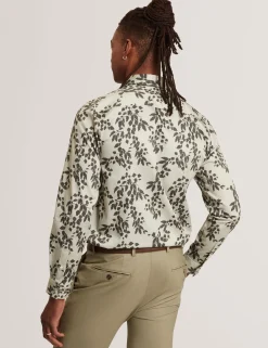 Foliage Print Cotton Long Sleeve Shirt