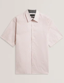 Geometric Leaf Print Short Sleeve Shirt