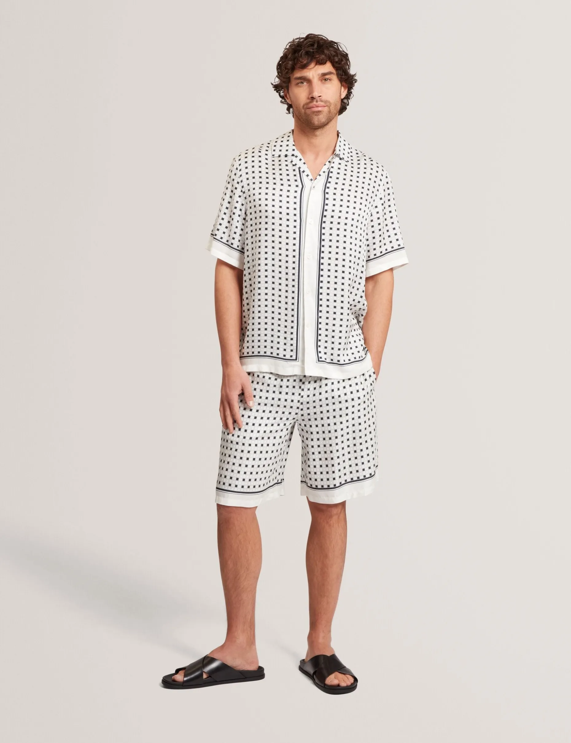 Geo Tile Print Relaxed Pull-On Shorts