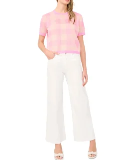 Gingham Woven Knit Short Sleeve Top