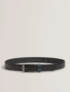 Grained Leather Belt With Striped Loop