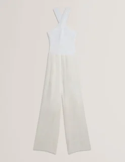 Halter Neck Knit Bodice Jumpsuit