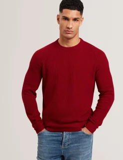 Herringbone Trim Textured Knit Sweater