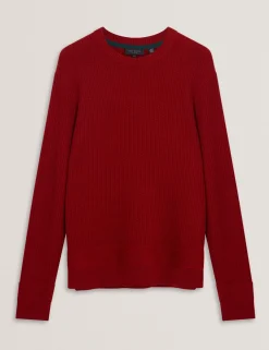 Herringbone Trim Textured Knit Sweater
