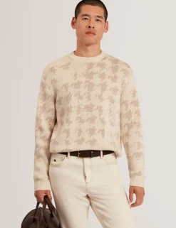 Houndstooth Print Chunky Knit Jumper