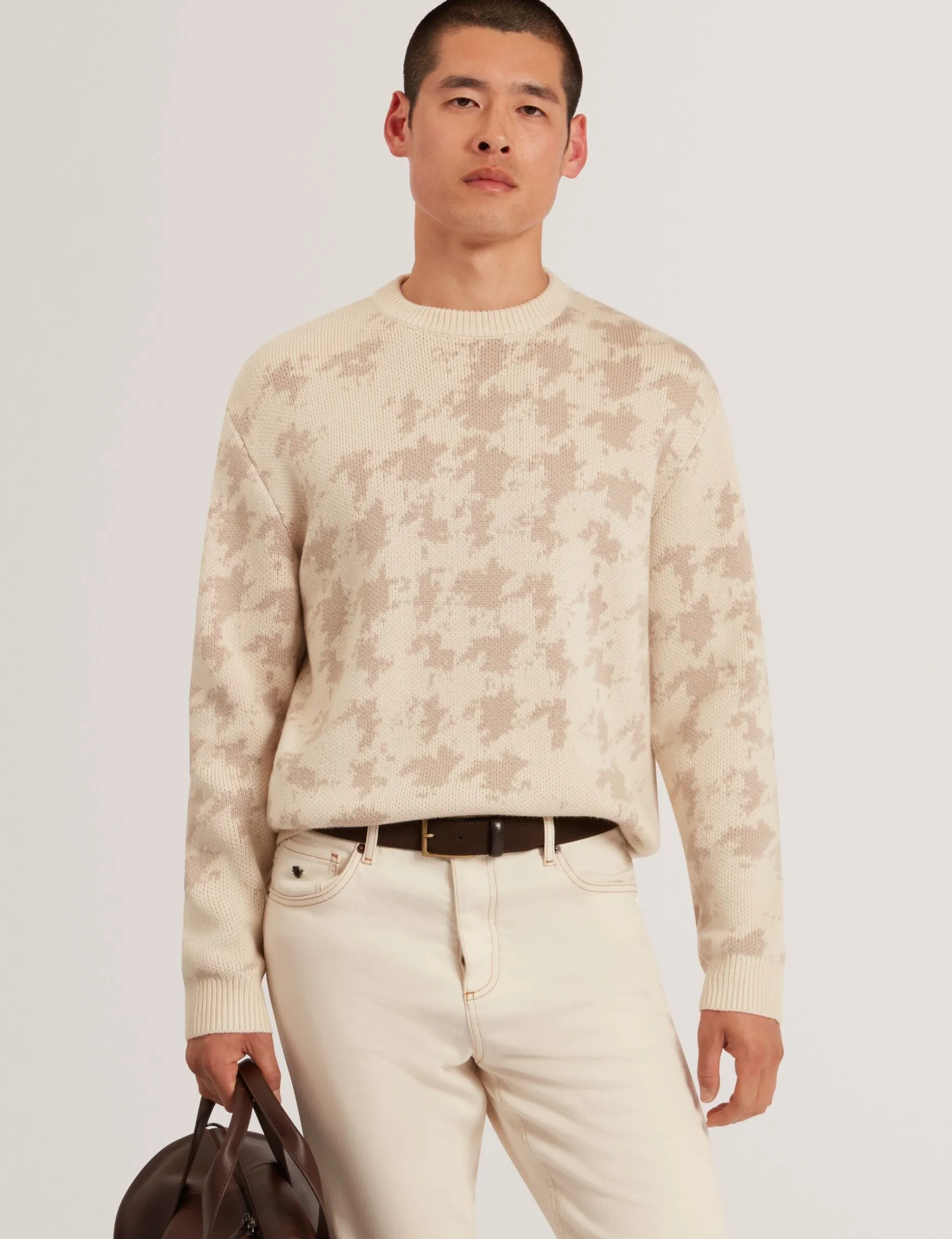 Houndstooth Print Chunky Knit Jumper