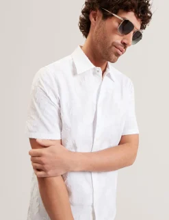 Jacquard Leaf Texture Short Sleeve Shirt