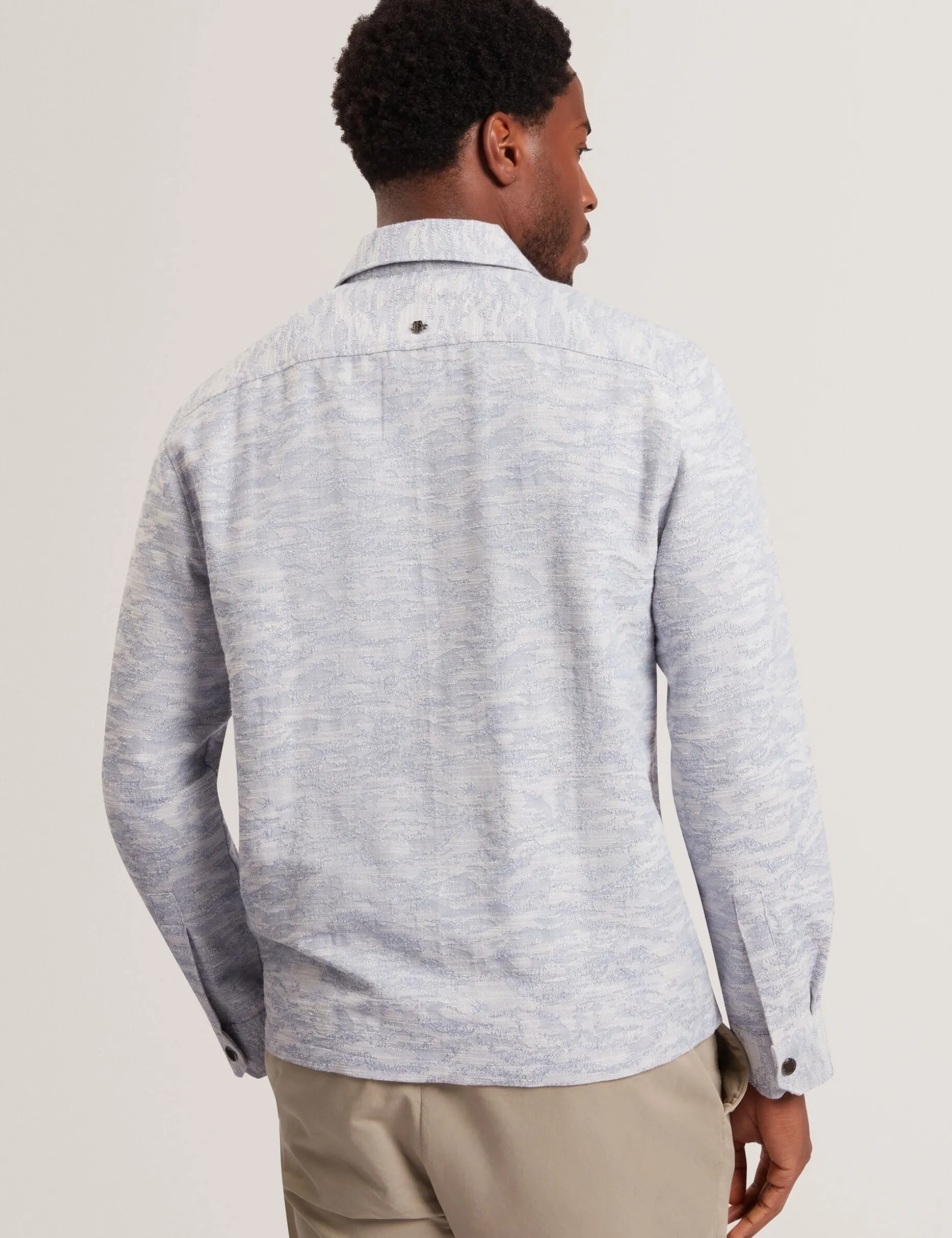 Jacquard Light Denim Zip-Through Overshirt