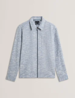 Jacquard Light Denim Zip-Through Overshirt