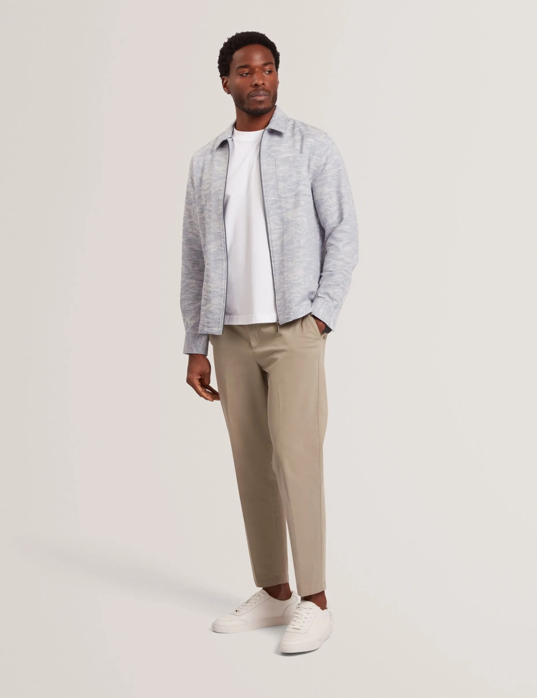 Jacquard Light Denim Zip-Through Overshirt