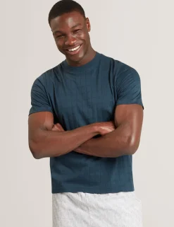 Jacquard Textured Grid Cotton T-Shirt
