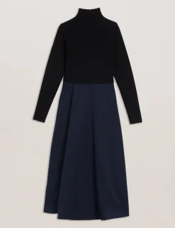 Knit Bodice Midi Dress With Wrap Skirt
