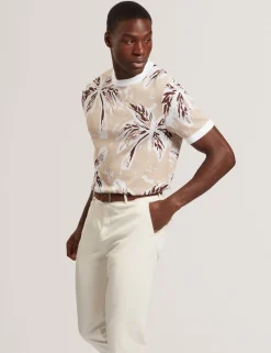 Leaf Print Knitted Crew Neck T-Shirt