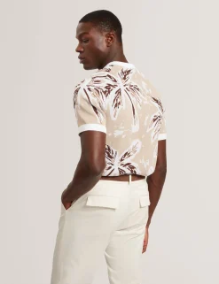 Leaf Print Knitted Crew Neck T-Shirt