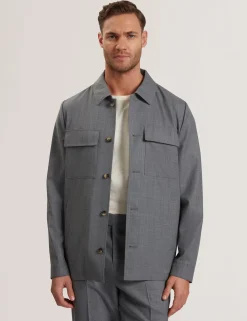 Lightweight Wool Blend Shirt Jacket
