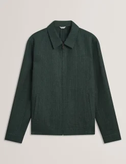 Linen Blend Zip Up Harrington Jacket