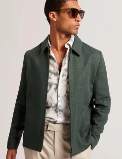 Linen Blend Zip Up Harrington Jacket