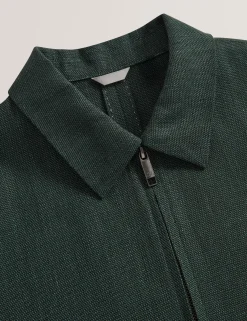 Linen Blend Zip Up Harrington Jacket