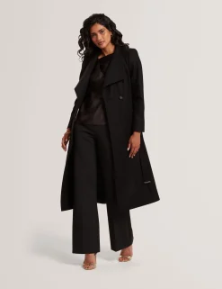 Longline Belted Wool Wrap Coat