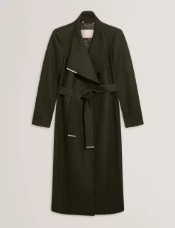 Longline Belted Wool Wrap Coat