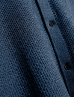 Long Sleeve Textured Button-Through Polo