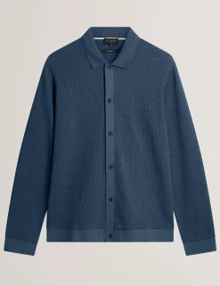 Long Sleeve Textured Button-Through Polo