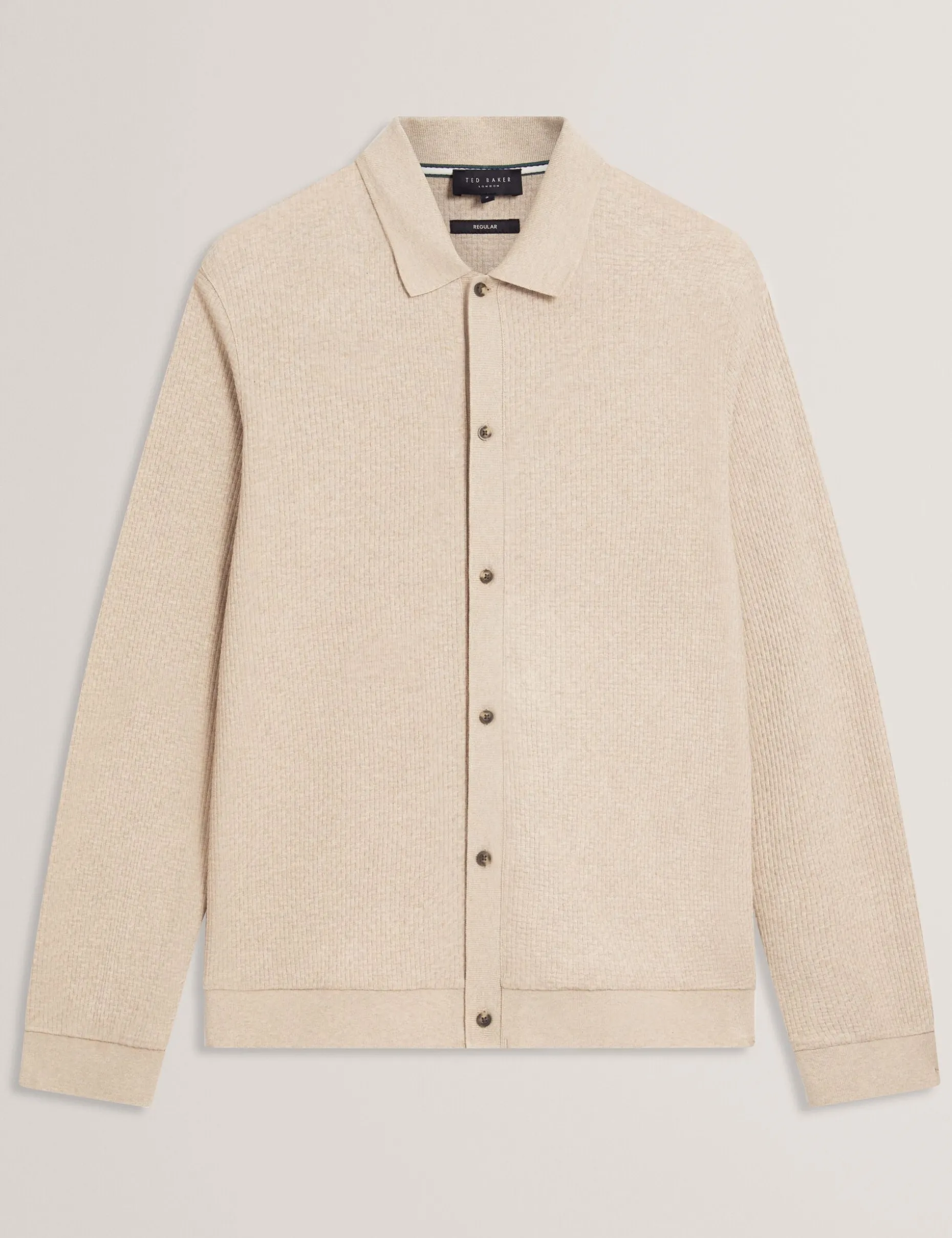 Long Sleeve Textured Button-Through Polo
