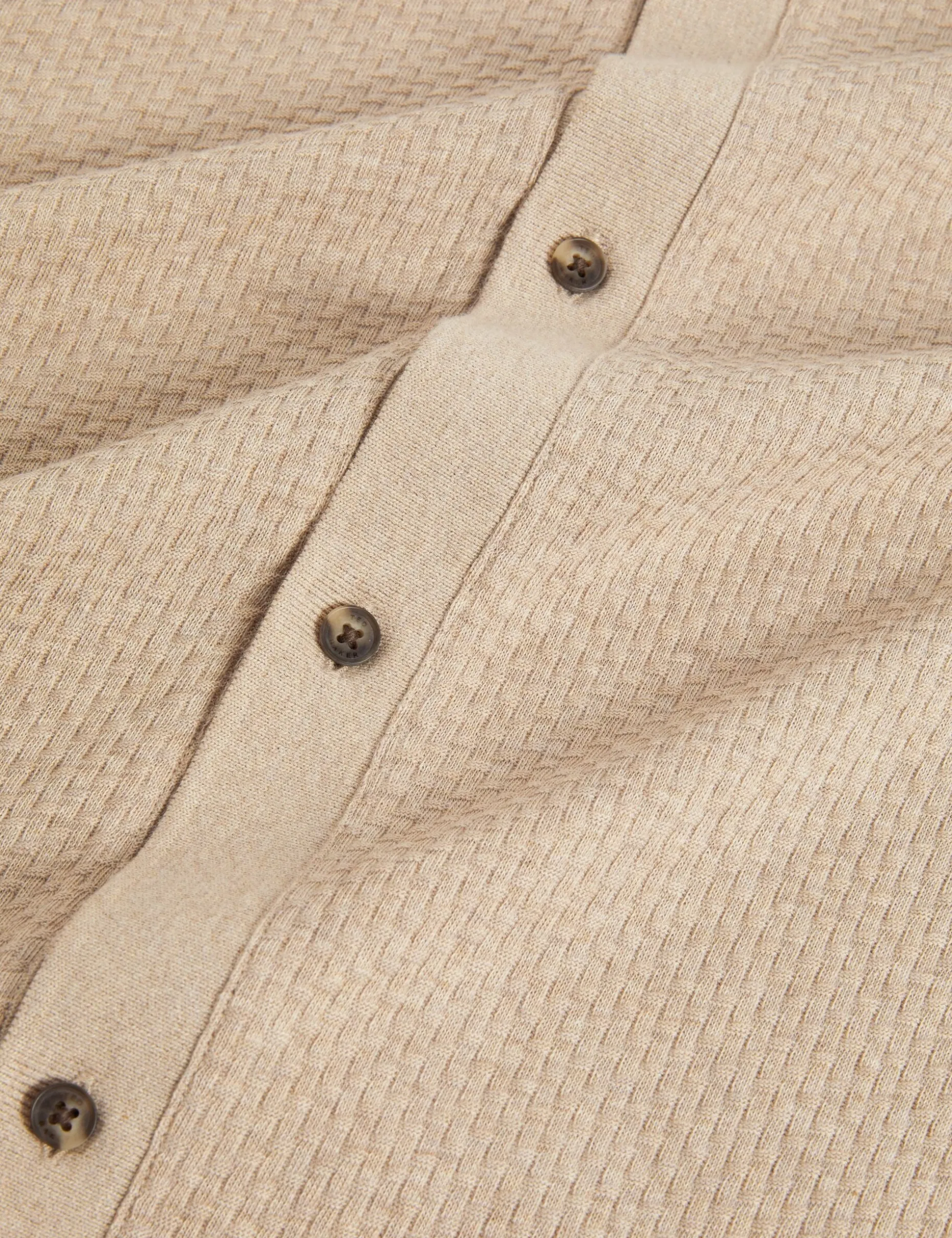 Long Sleeve Textured Button-Through Polo