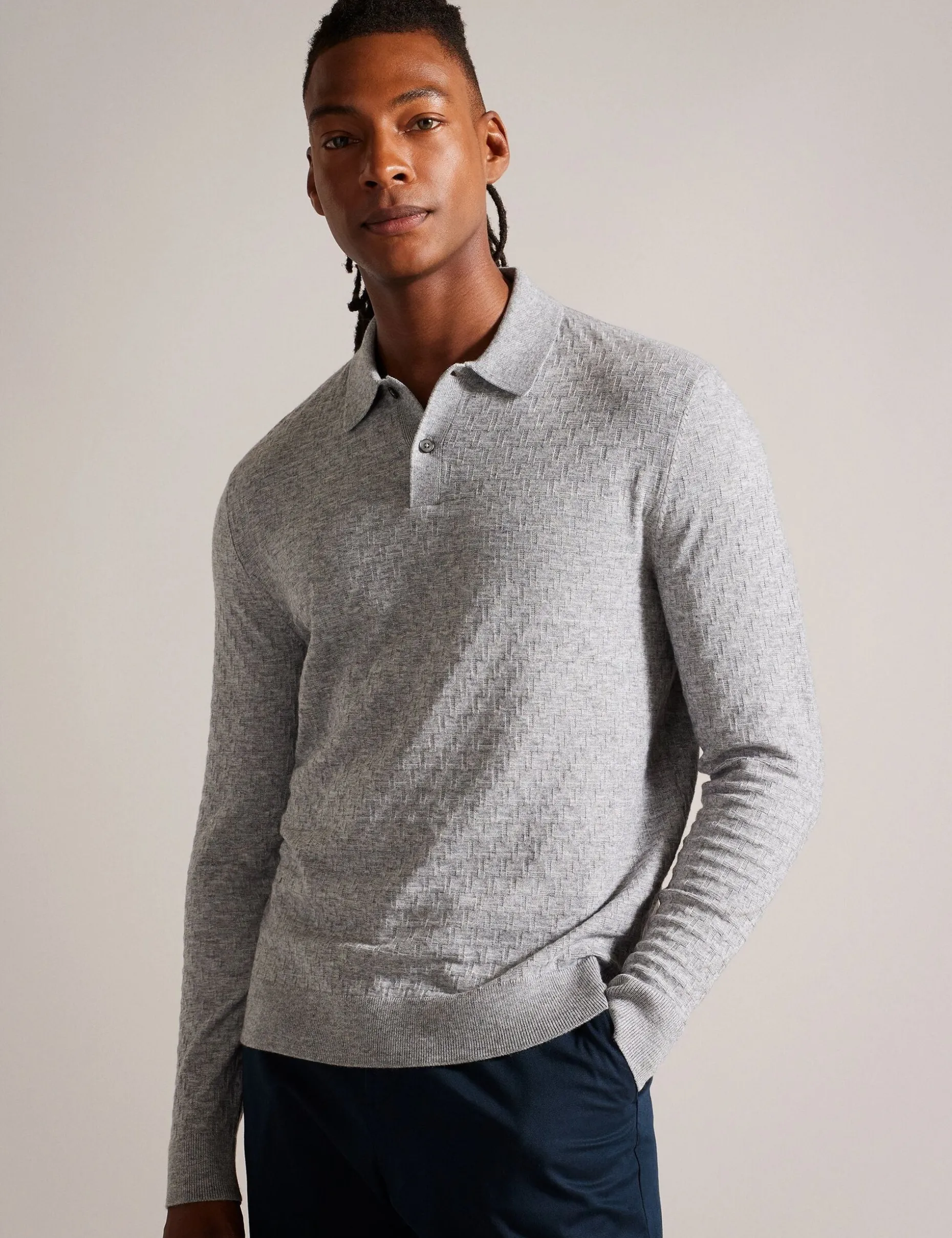Long Sleeve T Stitch Knitted Polo