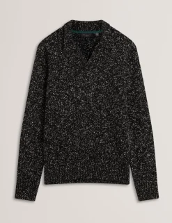 Melange Knit Long Sleeve Polo Shirt