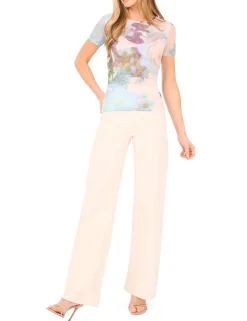 Mesh Floral Print Slim Fit T-Shirt