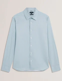 Micro Geo Print Long Sleeve Slim Shirt