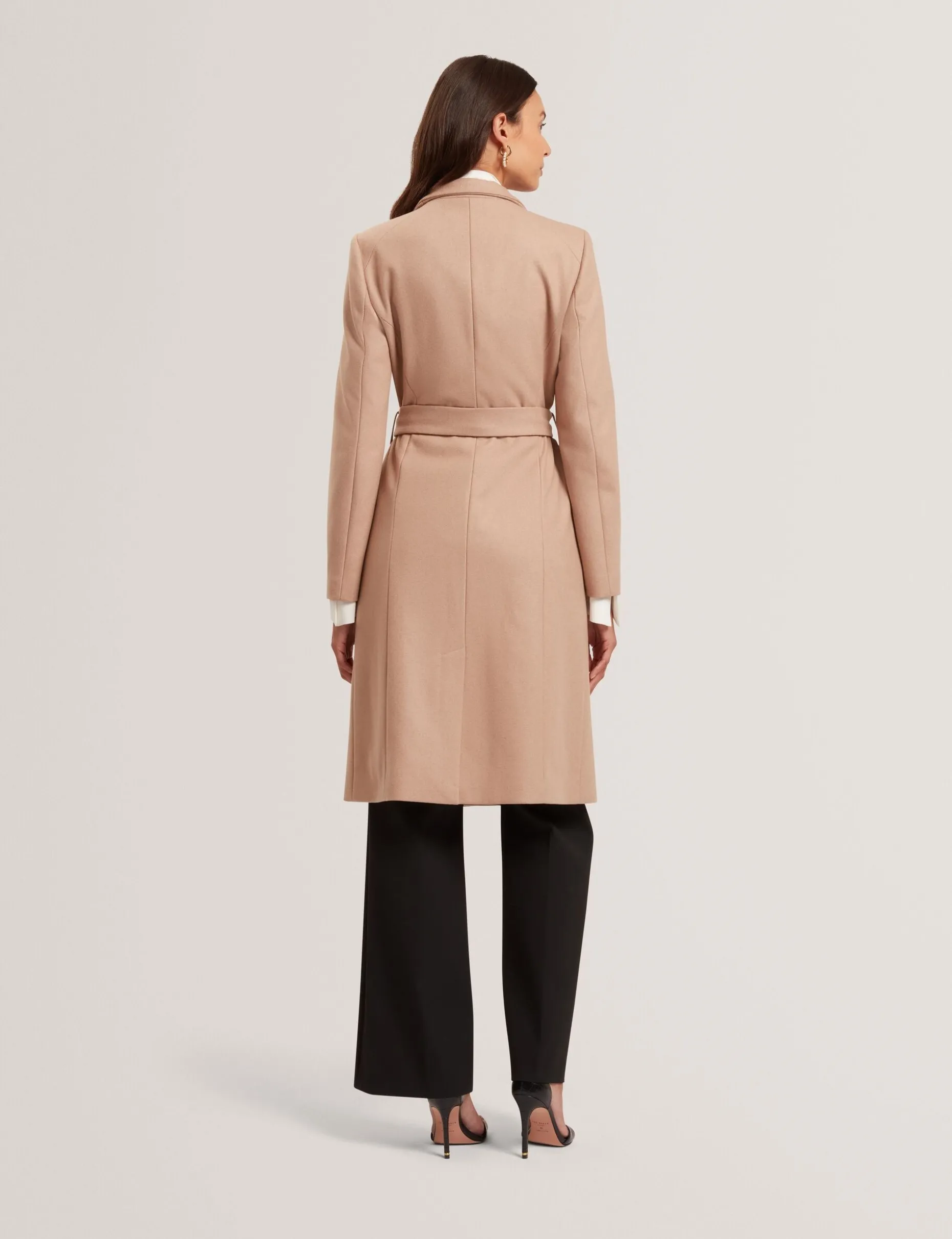 Mid Length Belted Wool Wrap Coat